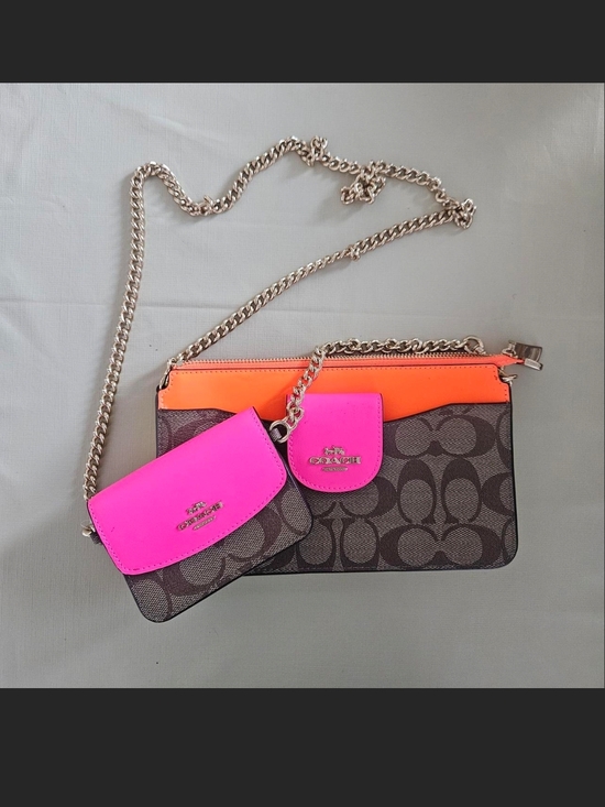 Coach Handbags - Coach Signature Canvas Crossbody with Neon Pink & Orange Accents